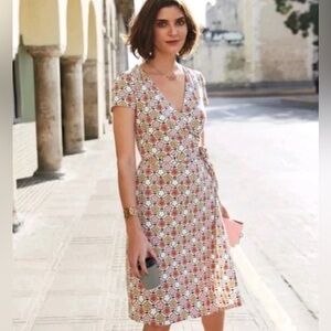 Boden Joanna Cap Sleeve Wrap Dress Pink Multi Clover Flower Size 4R
